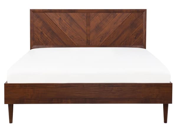 Seng med ramme i mørkt tre 160 x 200 cm høy sengegavl i rustikk rammedesign
