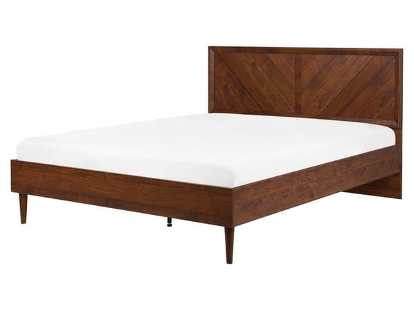 Seng med ramme i mørkt tre 160 x 200 cm høy sengegavl i rustikk rammedesign