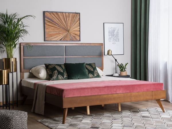 Seng Mørk 180 x 200 cm MDF Ramme med polstret nakkestøtte Lamellbunn