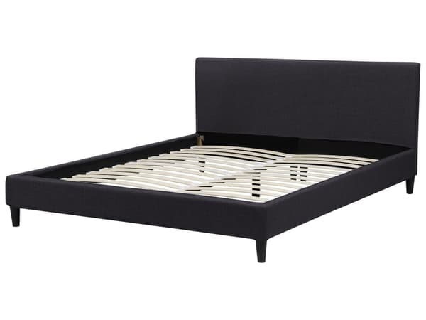 Dobbeltseng Svart Stoff LED 160 x 200 cm Lamellramme Moderne Minimalistisk Klassisk
