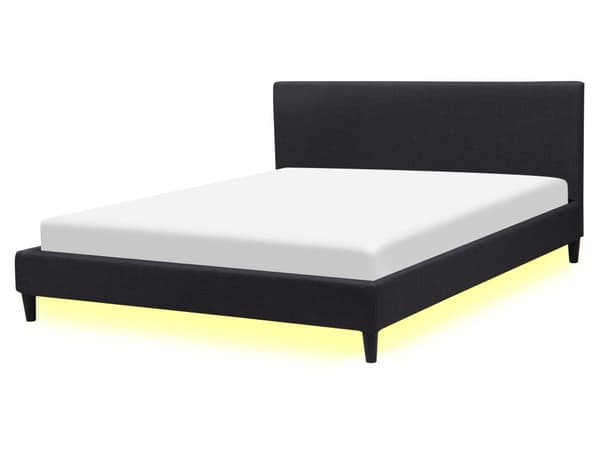 Dobbeltseng Svart Stoff LED 160 x 200 cm Lamellramme Moderne Minimalistisk Klassisk