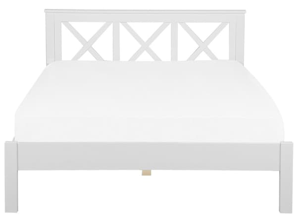 Hvit Seng med Treramme Dekorativ Sengegavl 180 x 200 cm Rustikk Design