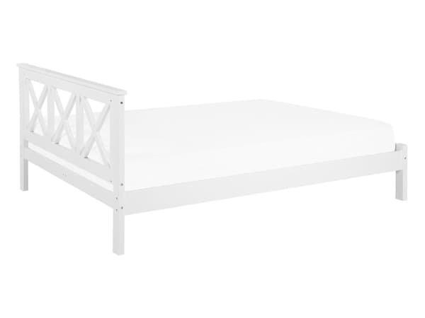 Hvit Seng med Treramme Dekorativ Sengegavl 180 x 200 cm Rustikk Design