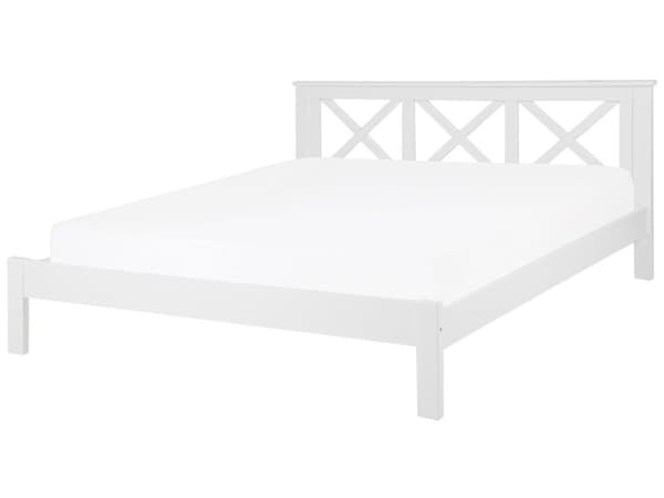 Hvit Seng med Treramme Dekorativ Sengegavl 180 x 200 cm Rustikk Design