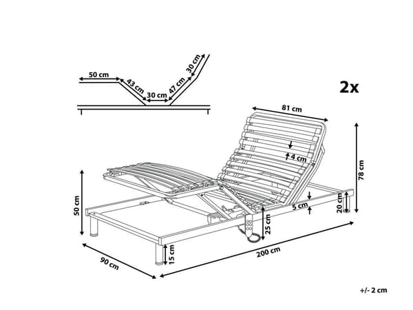 Sett med 2 Sengebunner 180 x 200 cm Elektrisk Justerbar Lameller Metallramme