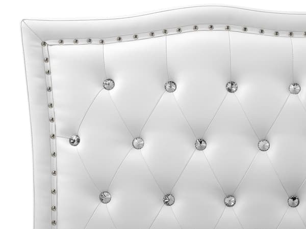 Dobbeltseng med oppbevaring Hvit Imitert skinn 180 x 200 cm Dekorative knapper og spikerhoder Sengegavl Glamorøs stil Sengeramme Soverom