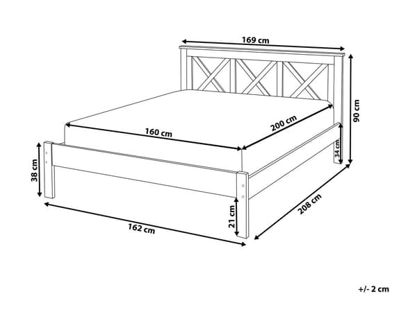 Hvit Seng med Treramme Dekorativ Sengegavl 160 x 200 cm Rustikk Design