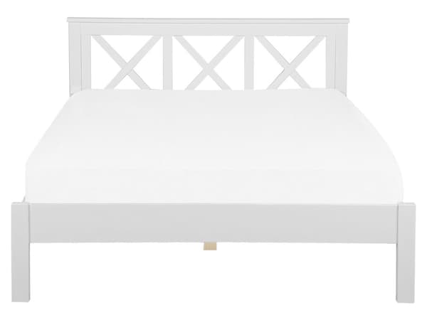 Hvit Seng med Treramme Dekorativ Sengegavl 160 x 200 cm Rustikk Design