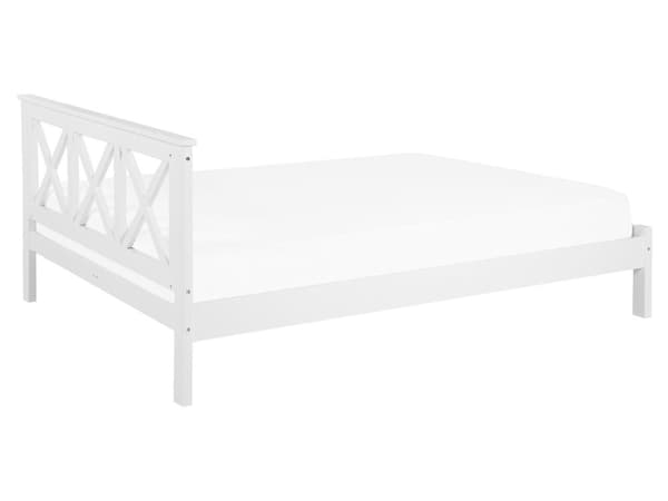 Hvit Seng med Treramme Dekorativ Sengegavl 160 x 200 cm Rustikk Design
