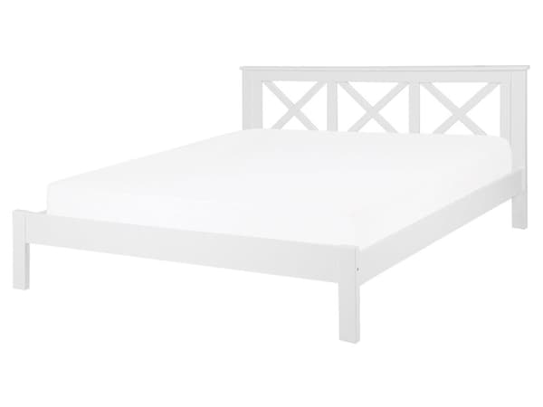 Hvit Seng med Treramme Dekorativ Sengegavl 160 x 200 cm Rustikk Design