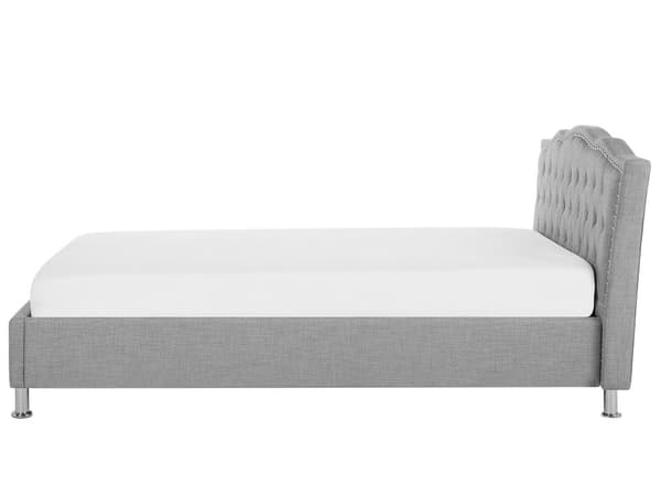 Dobbeltseng med oppbevaring Grå Imitert skinn 140 x 200 cm Dekorative knapper og spikerhoder Sengegavl Glamorøs stil Sengeramme Soverom