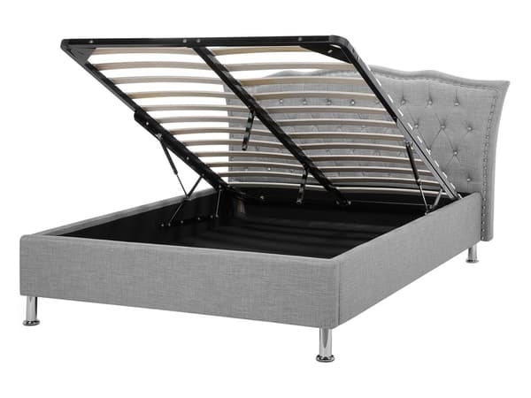 Dobbeltseng med oppbevaring Grå Imitert skinn 140 x 200 cm Dekorative knapper og spikerhoder Sengegavl Glamorøs stil Sengeramme Soverom