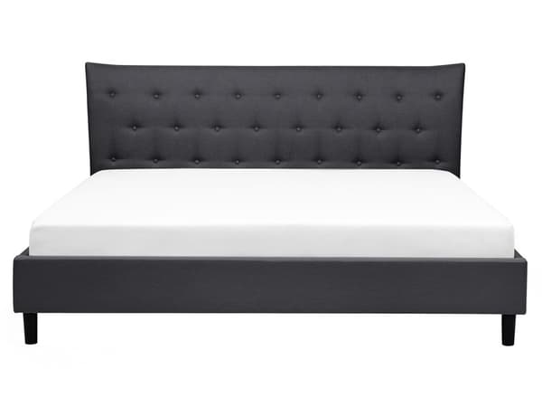 Sengeramme med spalter Mørkegrått Polyesterstoff Polstrede Treben Tuftet sengegavl 160 x 200 cm Moderne Design