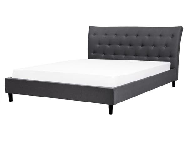 Sengeramme med spalter Mørkegrått Polyesterstoff Polstrede Treben Tuftet sengegavl 160 x 200 cm Moderne Design