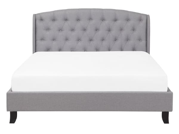 Lamellseng Ramme Grå Polyesterstoff Polstret Tuftet Nakkestøtte 140 x 200 cm Dobbel Størrelse Moderne Design