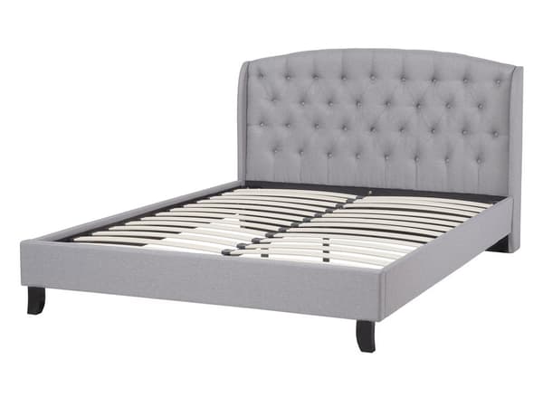 Lamellseng Ramme Grå Polyesterstoff Polstret Tuftet Nakkestøtte 140 x 200 cm Dobbel Størrelse Moderne Design