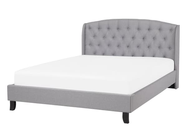 Lamellseng Ramme Grå Polyesterstoff Polstret Tuftet Nakkestøtte 140 x 200 cm Dobbel Størrelse Moderne Design