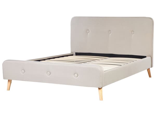Seng Lyse treben Beige polyesterstoff 160 x 200 cm Dobbeltseng Kvalitetssengegavl Knappet Moderne, minimalistisk sengeramme