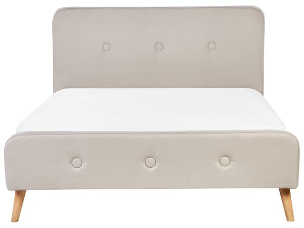 Seng Lyse treben Beige polyesterstoff 140 x 200 cm Trekvartseng Halvannenmanns sengegavl Knappet Moderne Minimalistisk sengeramme