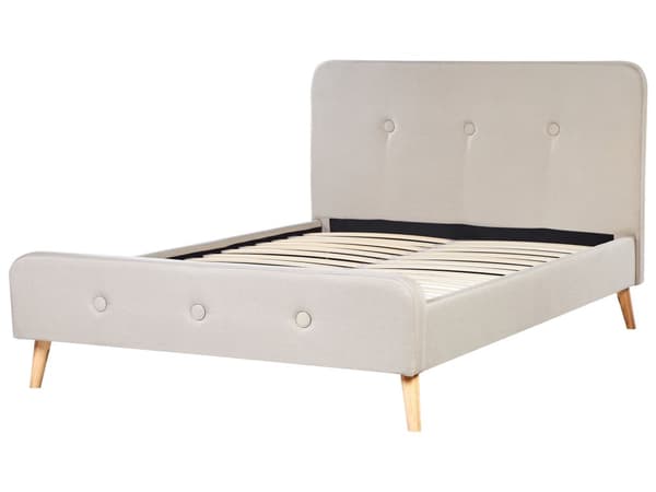 Seng Lyse treben Beige polyesterstoff 140 x 200 cm Trekvartseng Halvannenmanns sengegavl Knappet Moderne Minimalistisk sengeramme
