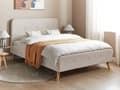 Miniatyrbilde 2 av 10: Seng Lyse treben Beige polyesterstoff 140 x 200 cm Trekvartseng Halvannenmanns sengegavl Knappet Moderne Minimalistisk sengeramme