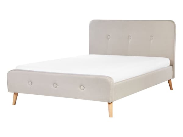 Seng Lyse treben Beige polyesterstoff 140 x 200 cm Trekvartseng Halvannenmanns sengegavl Knappet Moderne Minimalistisk sengeramme