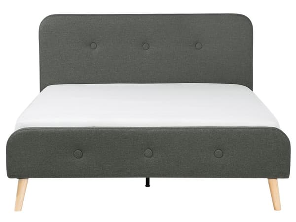 Seng Lyse treben Mørkegrått polyesterstoff 160 x 200 cm Dobbeltseng Kvalitetssengegavl Knappet Moderne minimalistisk sengeramme