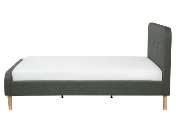 Seng Lyse treben Mørkegrått polyesterstoff 160 x 200 cm Dobbeltseng Kvalitetssengegavl Knappet Moderne minimalistisk sengeramme