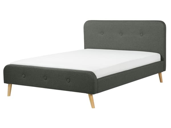 Seng Lyse treben Mørkegrått polyesterstoff 160 x 200 cm Dobbeltseng Kvalitetssengegavl Knappet Moderne minimalistisk sengeramme