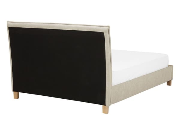 Beige, polstret dobbeltseng 140 x 200 cm med ramme og sengegavl i skandinavisk stil