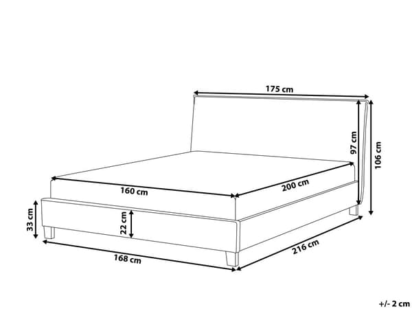 Grå, polstret dobbeltseng 160 x 200 cm med ramme og sengegavl i skandinavisk stil