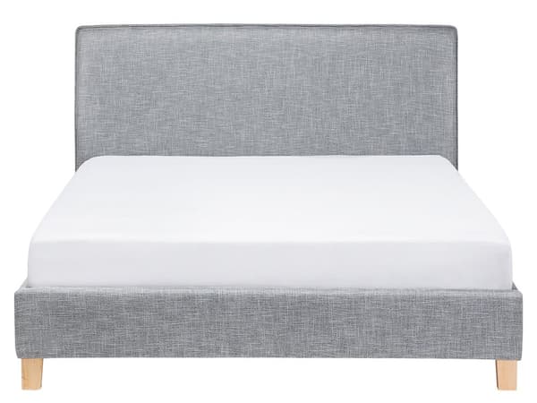 Grå, polstret dobbeltseng 160 x 200 cm med ramme og sengegavl i skandinavisk stil