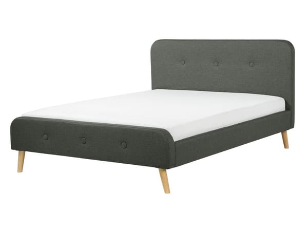 Seng Lyse treben Mørkegrått polyesterstoff 140 x 200 cm Trekvartseng Halvannenmanns sengegavl Knappet Moderne minimalistisk sengeramme