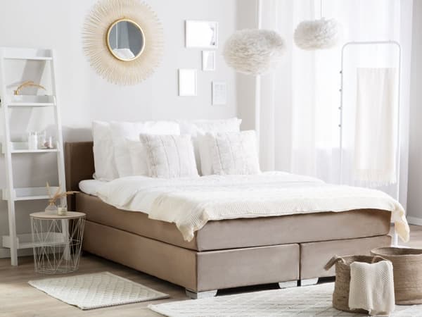 Fjærseng Beige Fløyel 160 x 200 cm Glamorøs