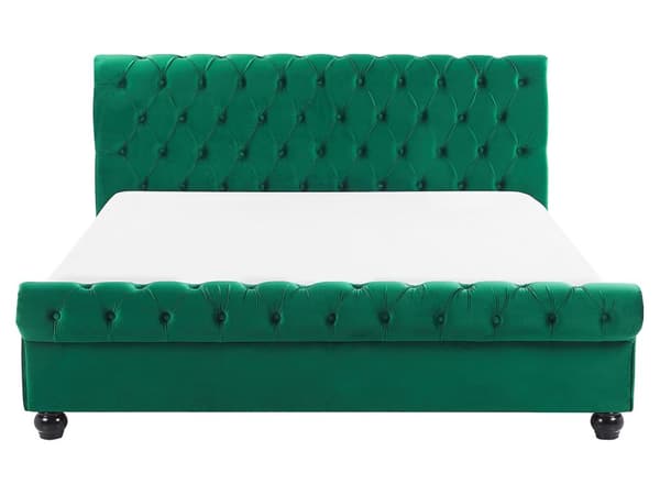 Seng Grønn Fløyel 160 x 200 cm Svarte treben Hodegavl Chesterfield Klassisk design
