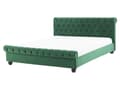 Miniatyrbilde 1 av 10: Seng Grønn Fløyel 160 x 200 cm Svarte treben Hodegavl Chesterfield Klassisk design