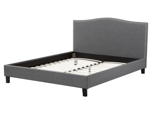 Dobbeltseng Grå Polyester 160 x 200 cm Polstret sengeramme med Camel Back-sengegavl i Glamour Nailhead Knappemønster Soverom Inspirasjon