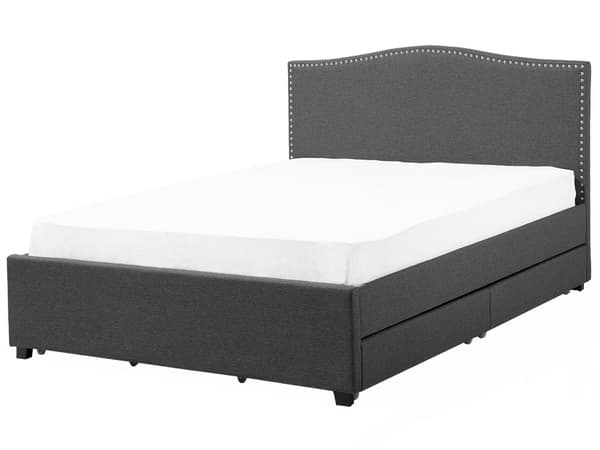 Dobbeltseng Grå Polyester 180 x 200 cm Polstret sengeramme med oppbevaring med skuffer på hjul Sengegavl Glamourknappmønster Soveromsinnredning
