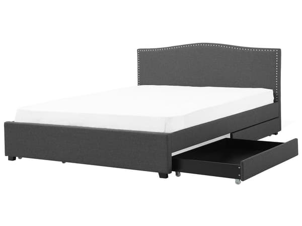 Dobbeltseng Grå Polyester 180 x 200 cm Polstret sengeramme med oppbevaring med skuffer på hjul Sengegavl Glamourknappmønster Soveromsinnredning