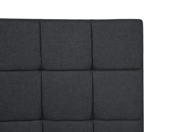 Mørkegrå, polstret seng med ramme og bred sengegavl med skuffer 160 x 200 cm Moderne design
