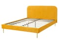 Miniatyrbilde 6 av 10: Seng Gul Fløyelstrekk 140 x 200 cm Sengegavl Lamellramme Minimalistisk Design