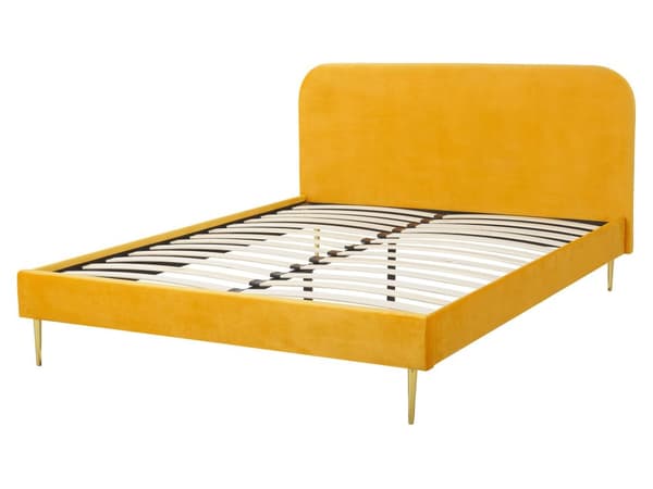 Seng Gul Fløyelstrekk 140 x 200 cm Sengegavl Lamellramme Minimalistisk Design