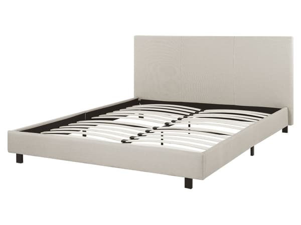 Seng Beige Polyester Stoff 160 x 200 cm Sengegavl Lamelbunn Soverom Minimalistisk Moderne