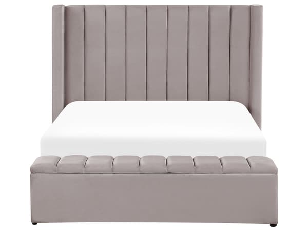 Seng Grå Fløyel 140 x 200 cm Oppbevaringsbenk Høy sengegavl Glamorøs Moderne Innredning Soverom