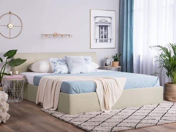 Beige stoffpolstret seng med beholder 180 x 200 cm Minimalistisk utseende