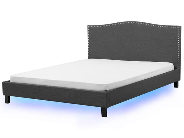 Dobbeltseng Grå Polyester 180 x 200 cm Polstret sengeramme med sengegavl LED lys Glamour Knappemønster Soveromsinnredning