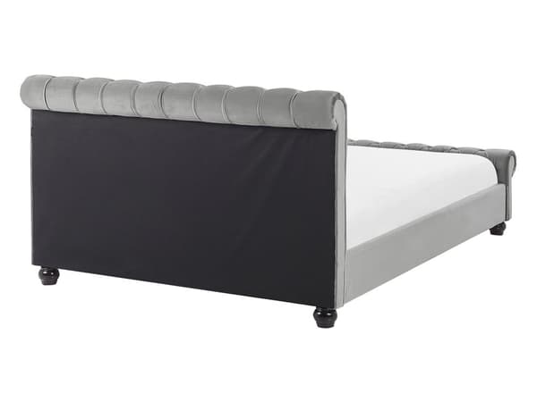 Sengeramme Grå Fløyelstrekk Svarte Treben 140 x 200 cm Knappet Rygg Glamour