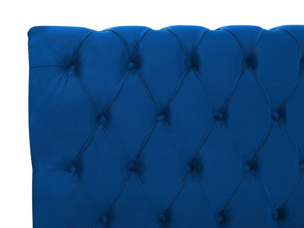 Sengeramme Blå Fløyel Møbeltrekk Svart Treben 180 x 200 cm Knappet Rygg Glamour