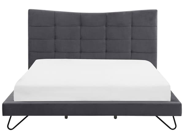 Dobbeltseng Grått Fløyelsstoff Svarte Metallben 180 x 200 cm Polstret Quiltet sengegavl Moderne Slankt Utseende Soverom Sengestol Tilbehør til stoler
