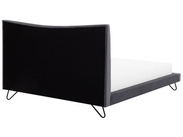 Dobbeltseng Grått Fløyelsstoff Svarte Metallben 180 x 200 cm Polstret Quiltet sengegavl Moderne Slankt Utseende Soverom Sengestol Tilbehør til stoler